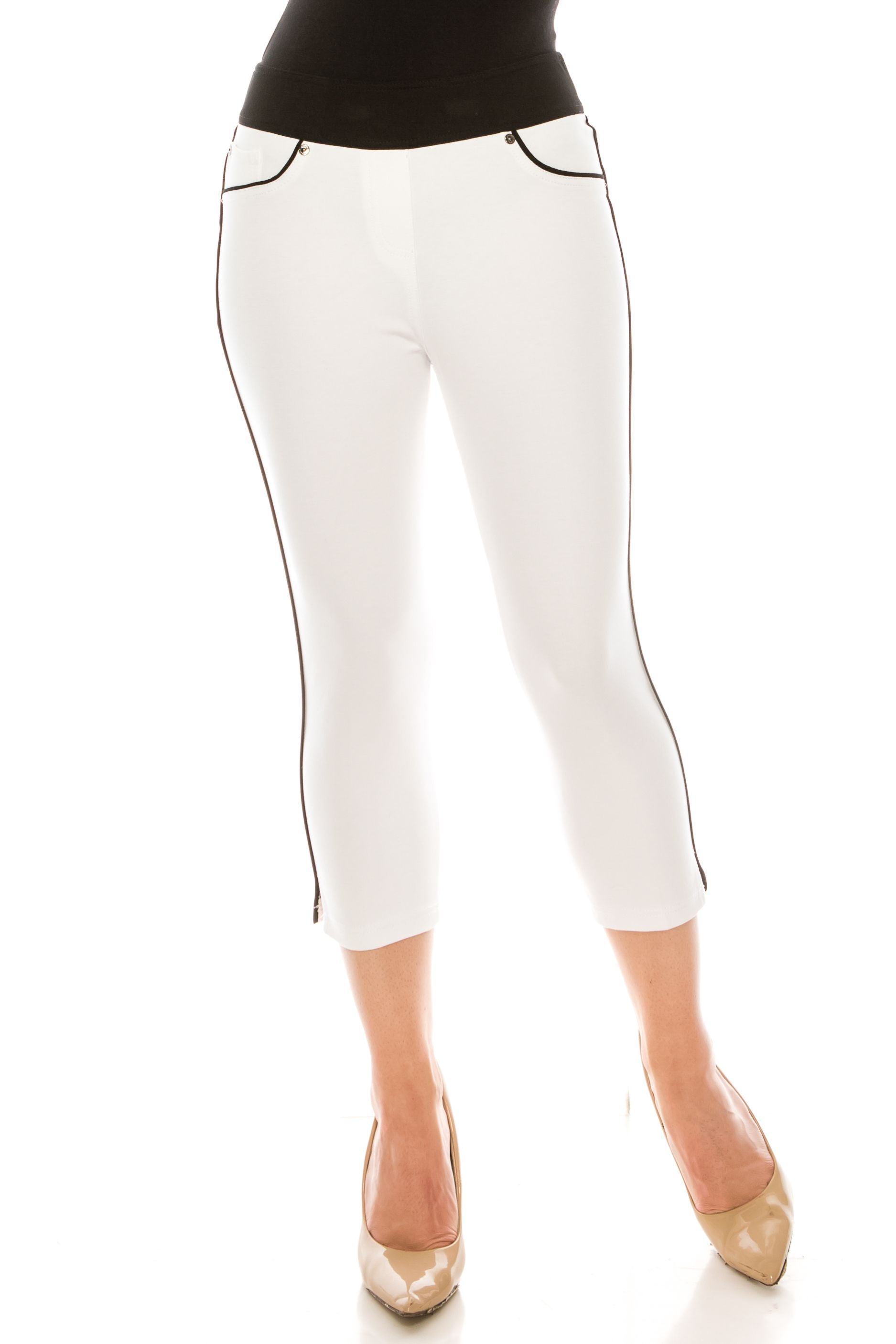 QMilch Black And White Capri Leggings Pants With Slimming Bottom