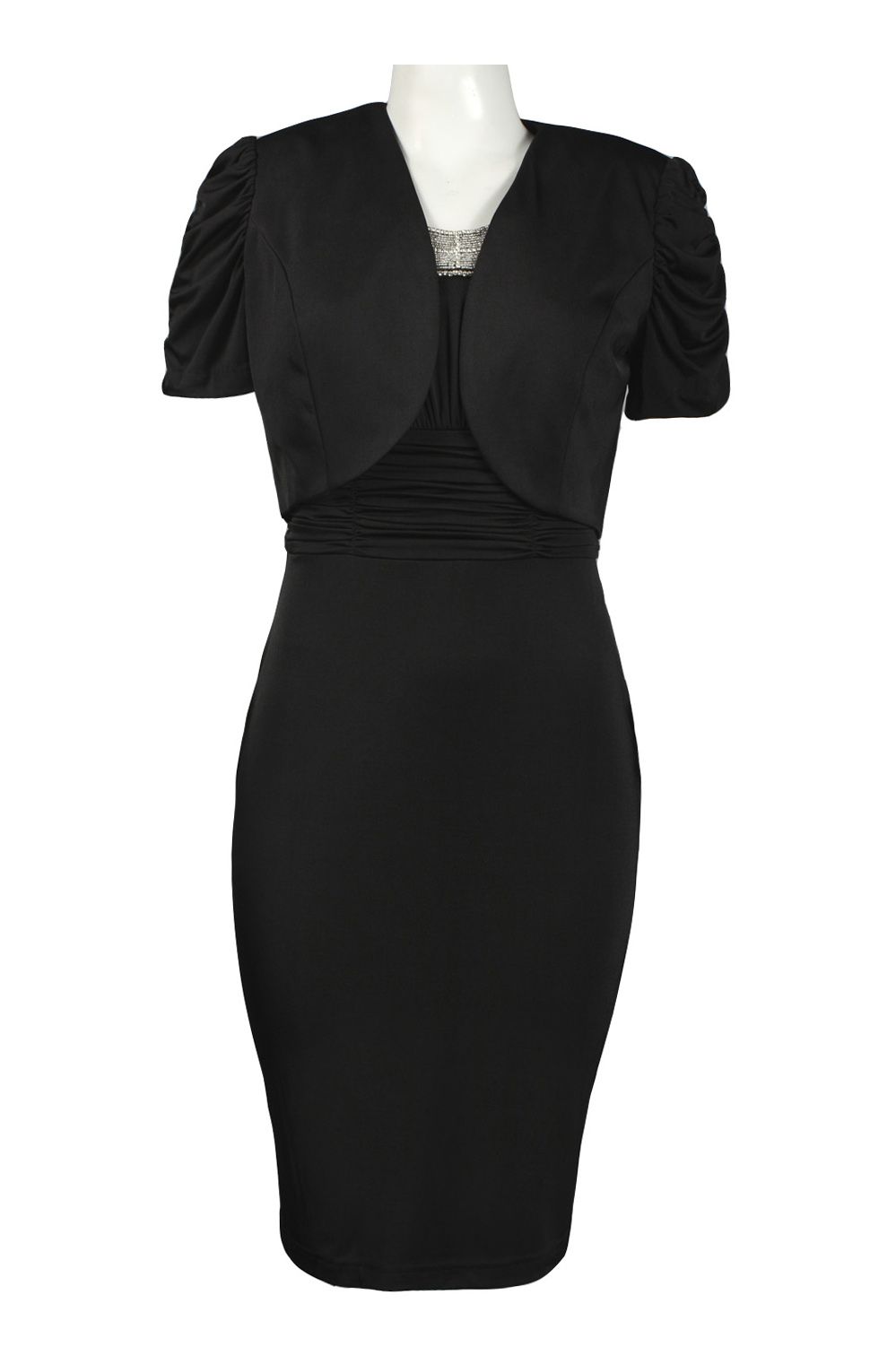 Beaded Neckline Jersey Dress with Bolero Black / 8 Beaded Neckline Jersey Dress with Bolero Black / 8