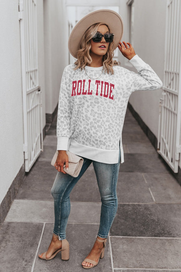 ALABAMA CRIMSON TIDE "DAY OFF" CREW NECK SIDE-SLIT FRENCH TERRY PULLOVER