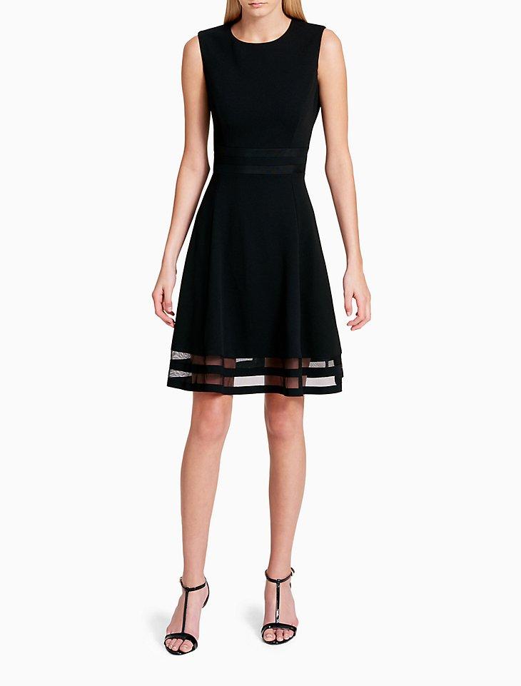 Calvin Klein Women's Solid Illusion Sleeveless Fit + Flare Dress - Black - 12 Calvin Klein Women's Solid Illusion Sleeveless Fit + Flare Dress - Black - 12