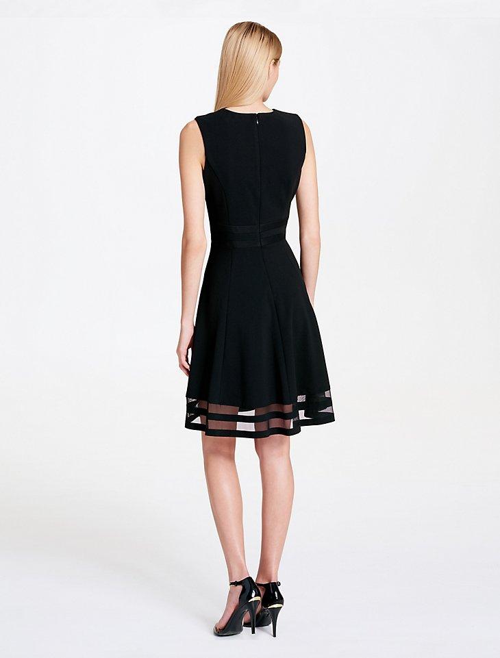 green emerald velvet dress Calvin Klein Women's Solid Illusion Sleeveless Fit + Flare Dress - Black