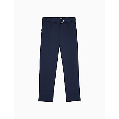 Slim Fit Solid Belted Pants - KimsKlosetKCL