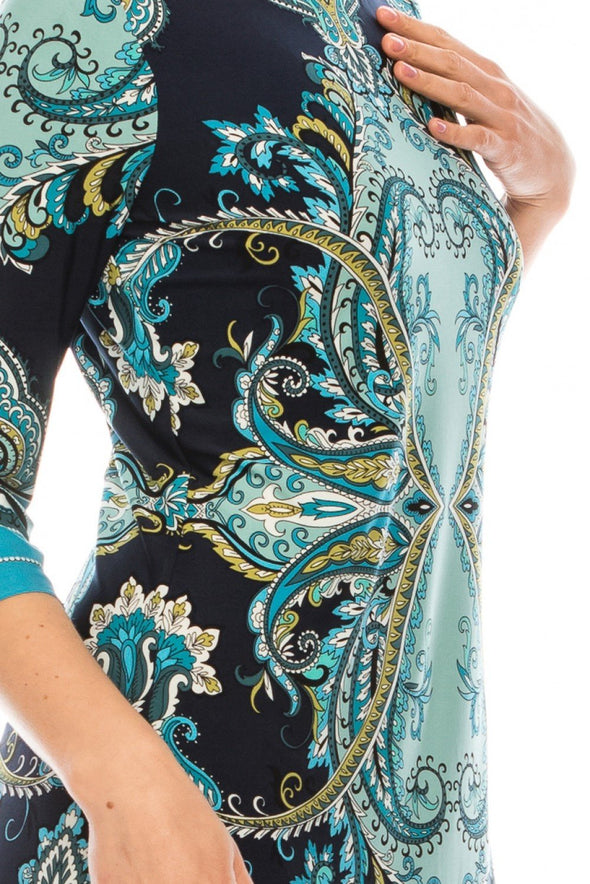 Navy Aqua Paisley Shift Dress - KimsKlosetKCL